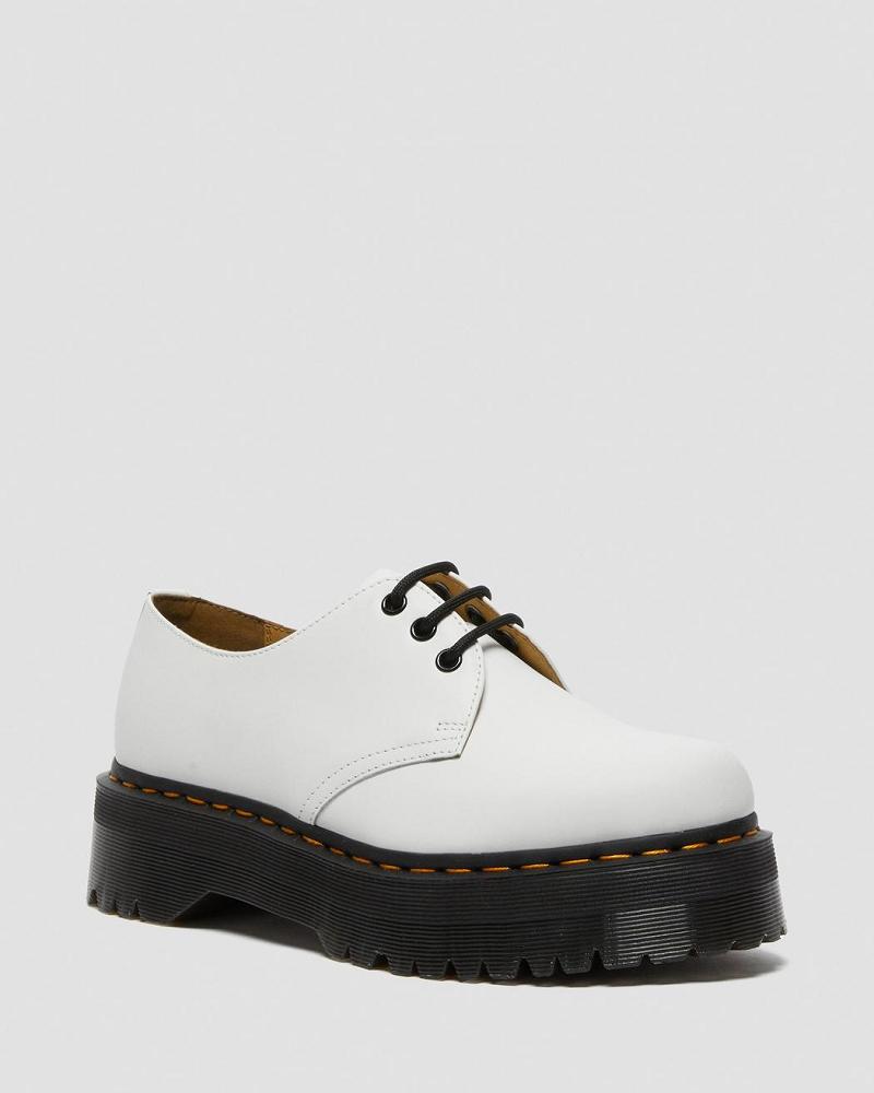 White Women\'s Dr Martens 1461 Smooth Leather Platform Shoes | CA 389FDN